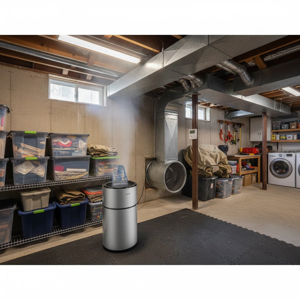 Basement ventilation system installed in Northwood New Hampshire home showing air circulation
