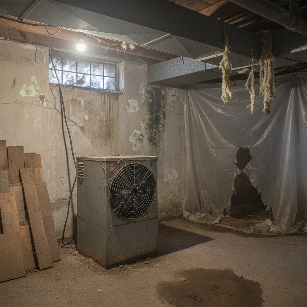 Crawl space ventilation fan showing mechanical system for moisture control in New Hampshire basement